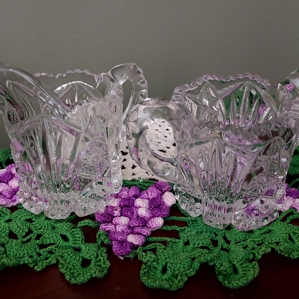Imperial Nucut Glass Sugar and Creamer Set